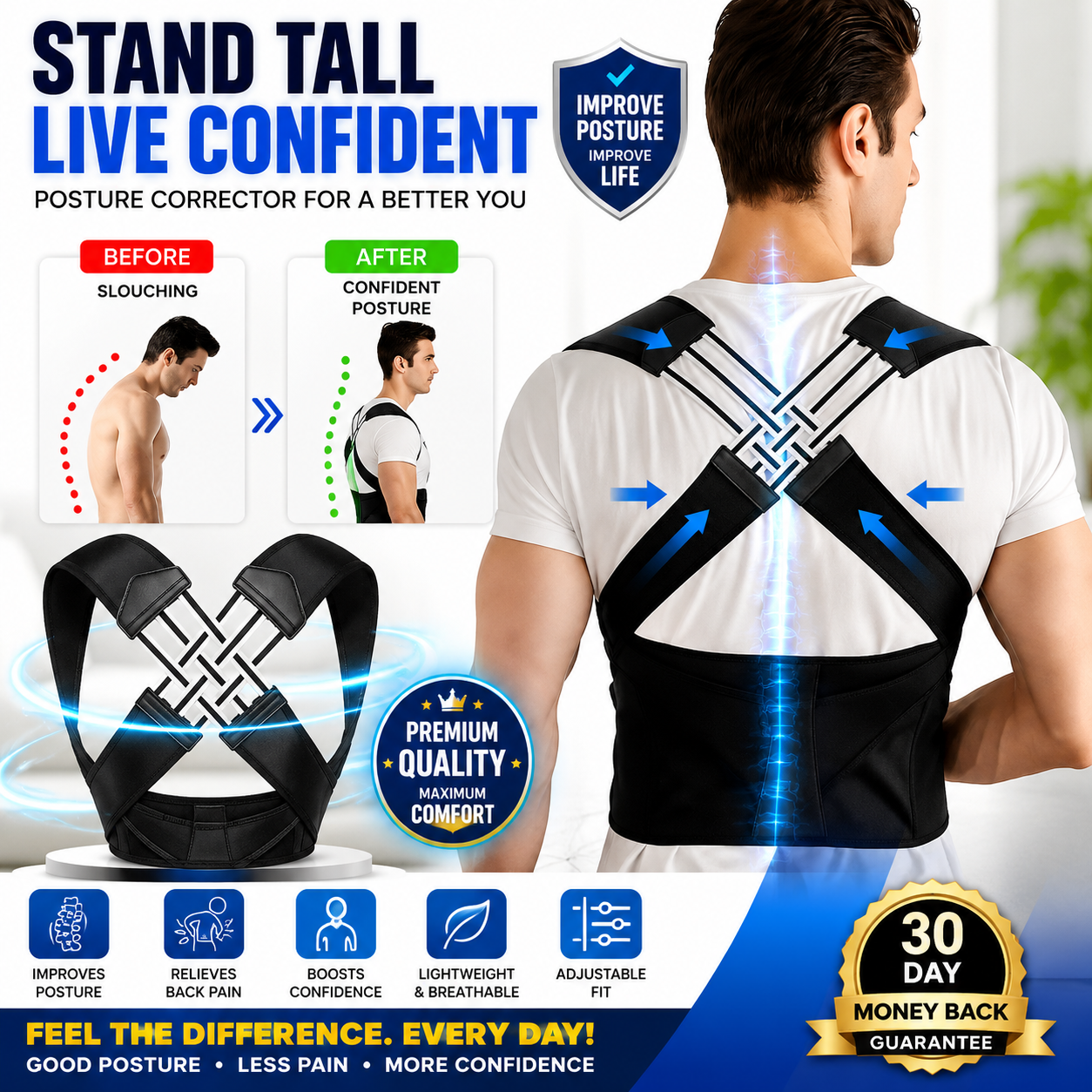 🔥 PREMIUM POSTURE CORRECTOR – STAND TALLER, FEEL BETTER